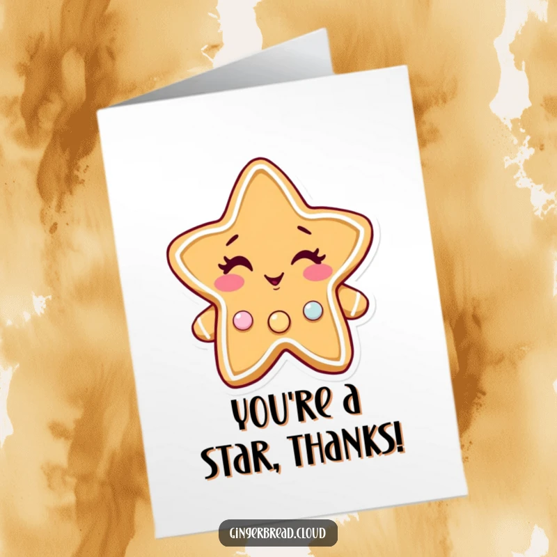 Funny Free Printable Thank You Card with a winking gingerbread star and twinkling candy buttons.