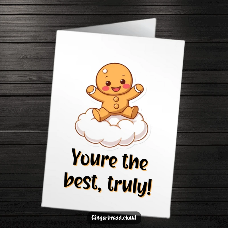 Funny Free Printable Thank You Card: Gingerbread character bouncing happily on a bouncy cloud, a lighthearted way to express gratitude.
