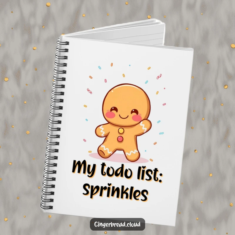 Funny gingerbread person notebook, catching falling sprinkles, sweet and comical stationery, perfect funny gift for jotting notes.