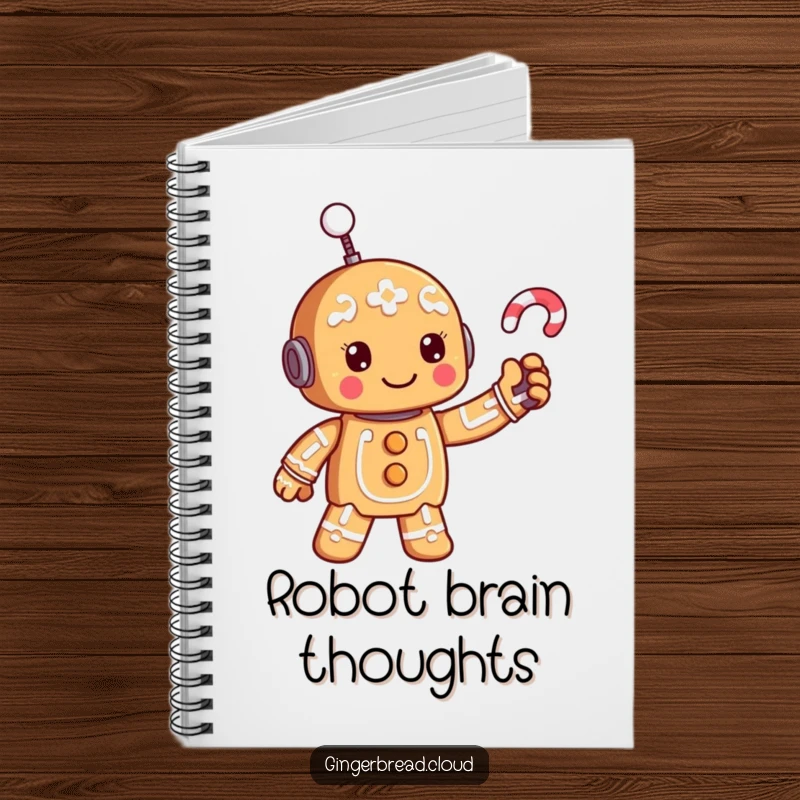 Funny robot gingerbread notebook, perfect for jotting down smart ideas and tech plans.
