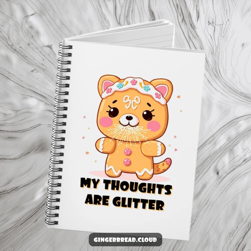 Funny gingerbread animal notebook, sneezing edible glitter, cute and comical stationery, perfect funny gift for jotting notes.