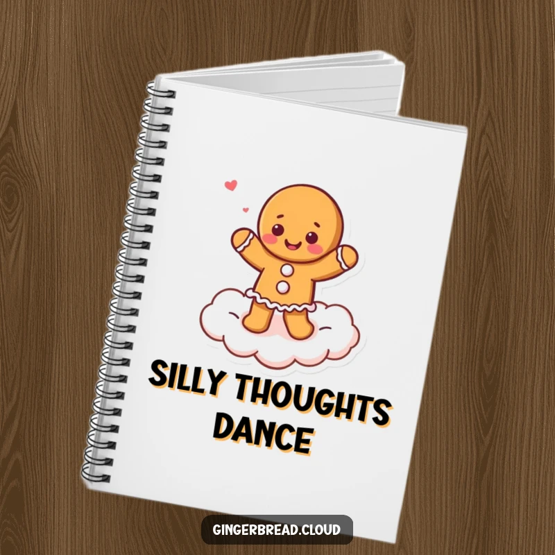 Funny gingerbread dancer notebook, perfect for jotting down happy thoughts and creative ideas.
