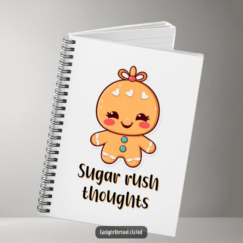 Funny Notebook with a cheerful gingerbread man character winking, ideal for jotting down notes, ideas, and witty remarks.