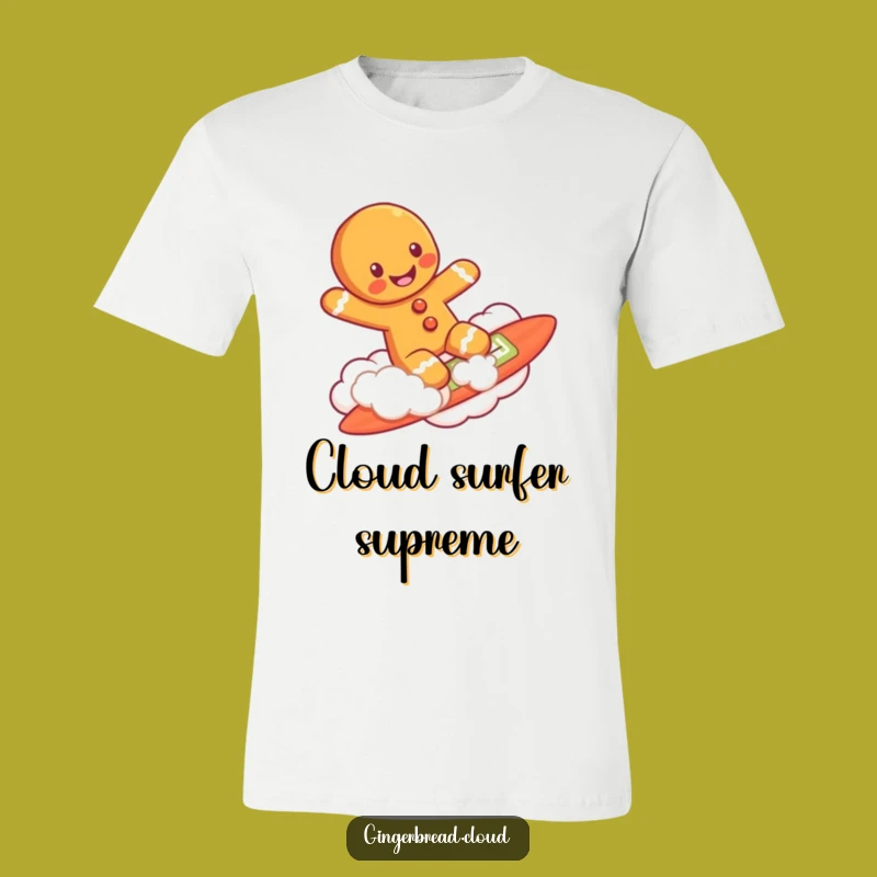 Funny Cloud Surfing Gingerbread Man T-Shirt - Ride High on Humor
