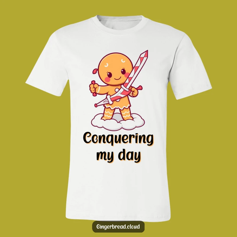 Funny Gingerbread Warrior T-Shirt: Candy Cane Sword Champion, Bold Humorous Gift