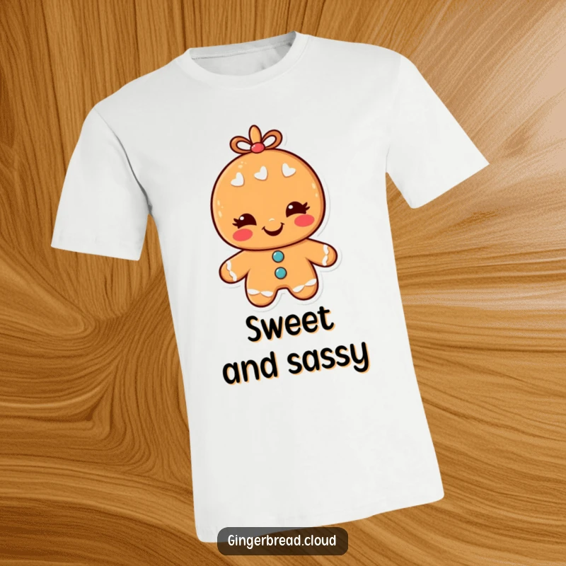 Funny T-Shirt showcasing a delighted gingerbread man character giving a charming wink, perfect for festive occasions.