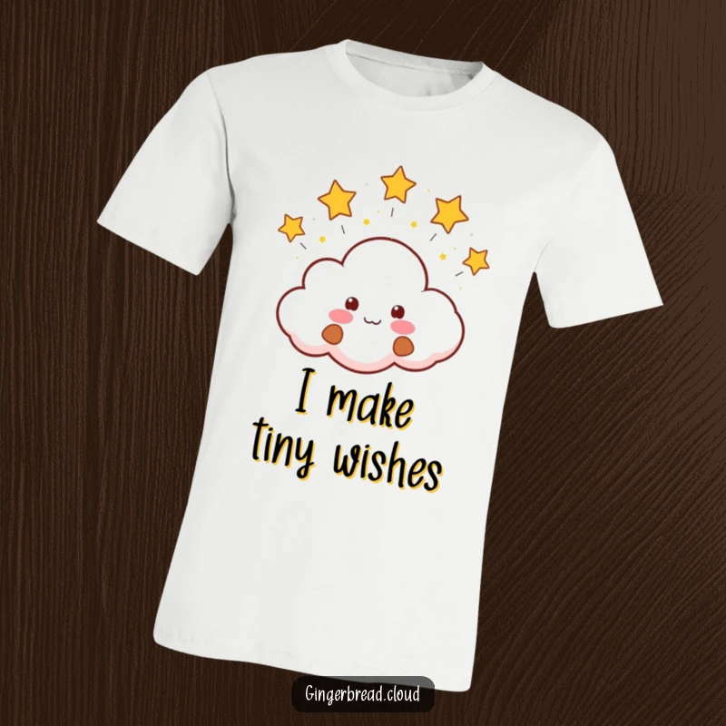 Funny T-Shirt with a cute gingerbread face on a cloud, playfully blowing small, shiny stars. A delightful and humorous design.