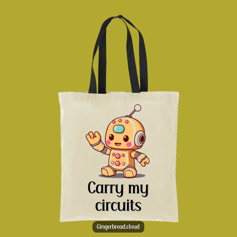 Funny Gingerbread Robot Tote Bag - Carry Tech & Sweets with a Wave