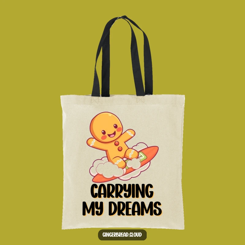 Funny Cloud Surfing Gingerbread Man Tote Bag - Carry Your Dreams Freely