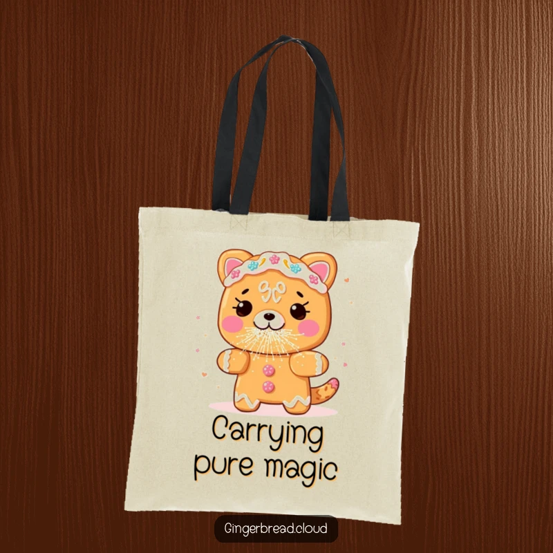 Funny gingerbread animal tote bag, mid-sneeze with edible glitter, stylish and comical holiday accessory, perfect funny gift.
