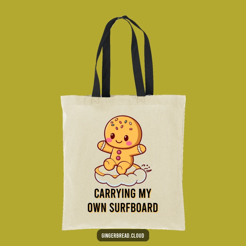 Funny Gingerbread Surf Tote Bag: Cloud Surfer Design - Chic & Hilarious Gift!
