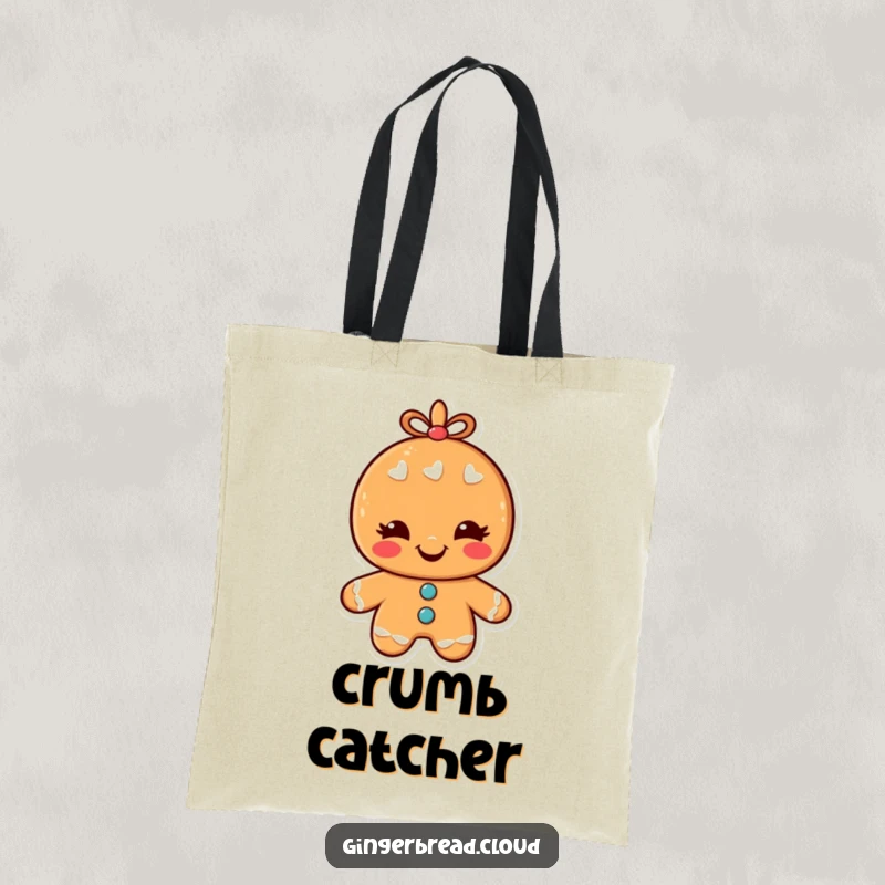 Funny Tote Bag adorned with a smiling, winking gingerbread man, ideal for grocery runs or carrying daily essentials with humor.