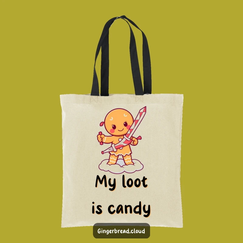 Funny Gingerbread Warrior Tote Bag: Candy Cane Sword Carry-All, Great Humorous Gift