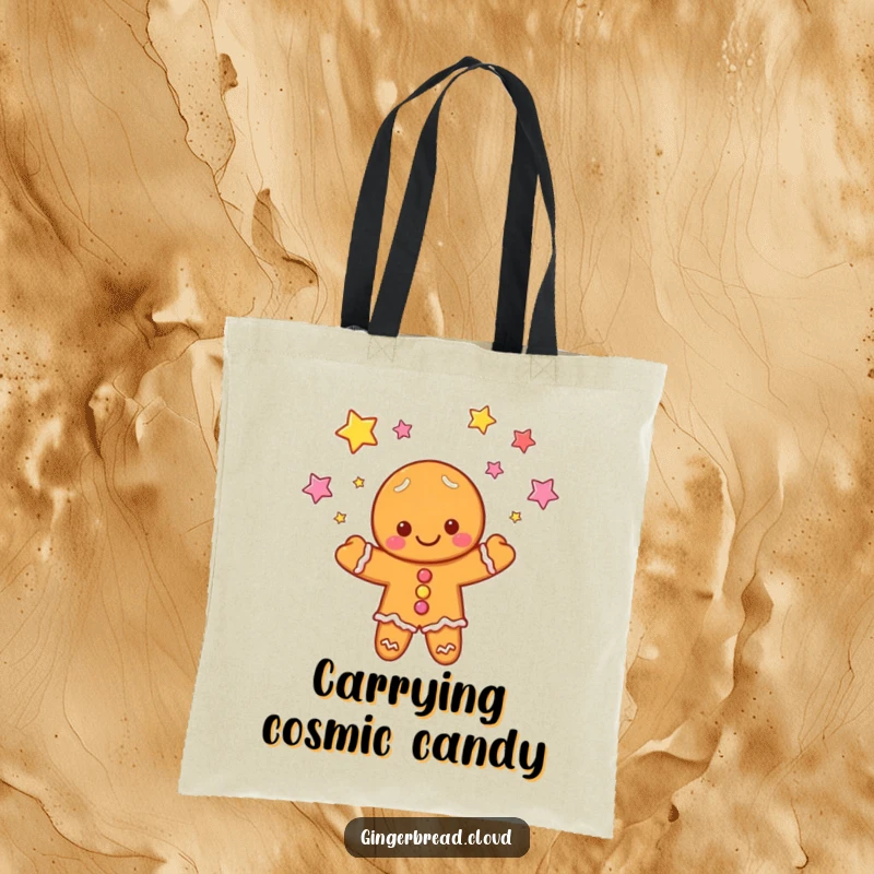 Funny tote bag: Cloud gingerbread juggles candy stars with a cheerful, energetic vibe, ideal for a fun accessory.